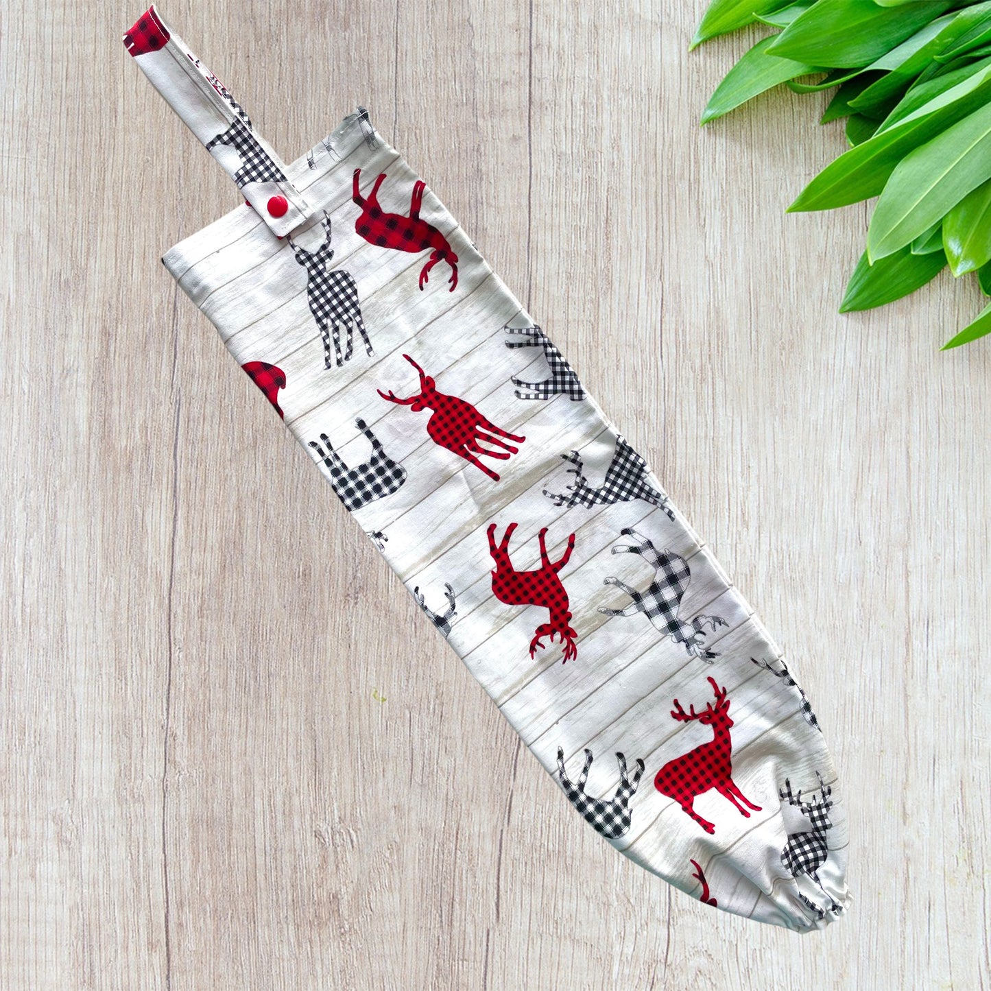 Plastic Bag Holder Dispenser - Buffalo Plaid Deer