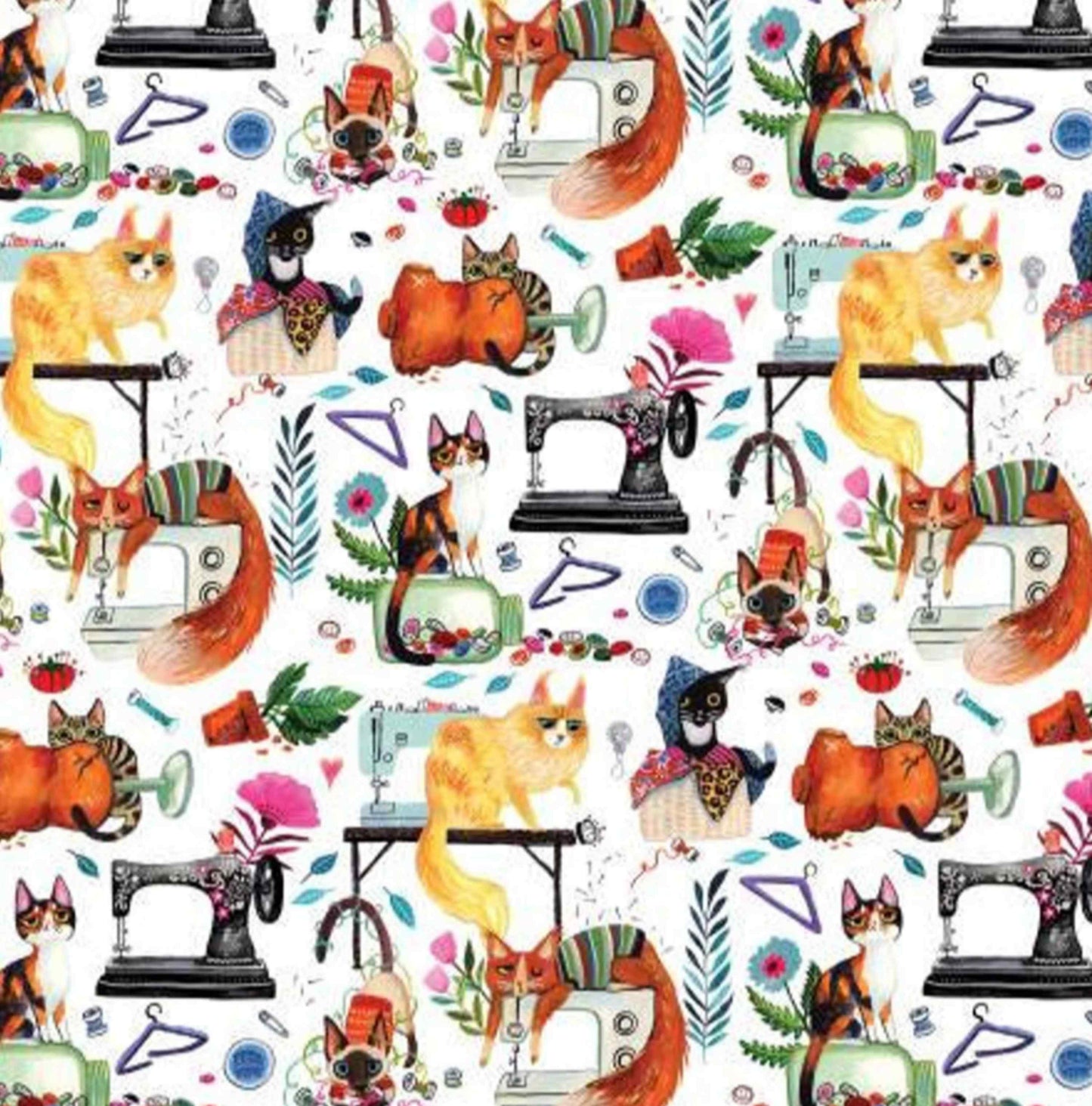 Fabric By The Yard - Dear Stella - Sew Mischievous - DMB2027 - Cats - White