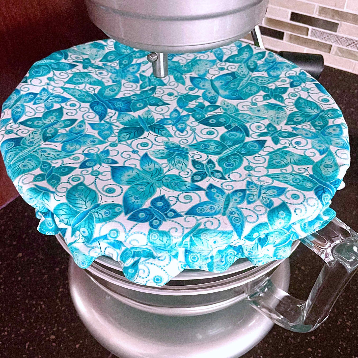 Stand Mixer Bowl Covers - Teal Butterflies Ovarian Cancer Awareness