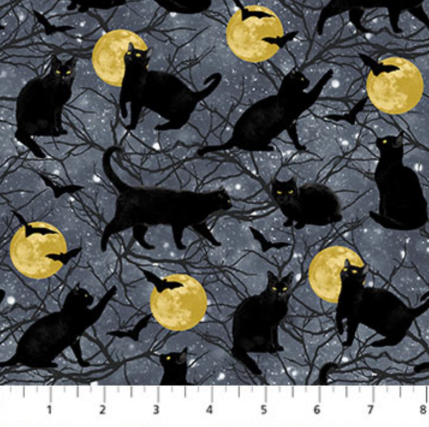 Hocus Pocus - Moons & Cats by Deborah Edwards for Northcott Fabrics - 25447-96 - Gray Multi