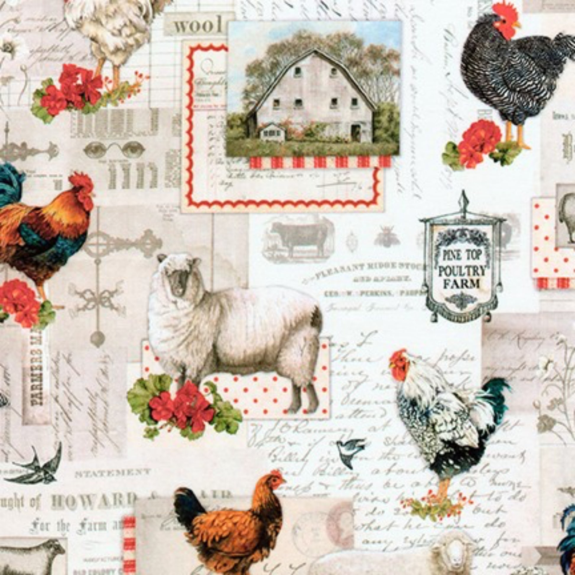 Country - Farmhouse themed fabric by Gwen Babbit for Robert Kaufman Fabrics. 100% cotton, digitally printed.