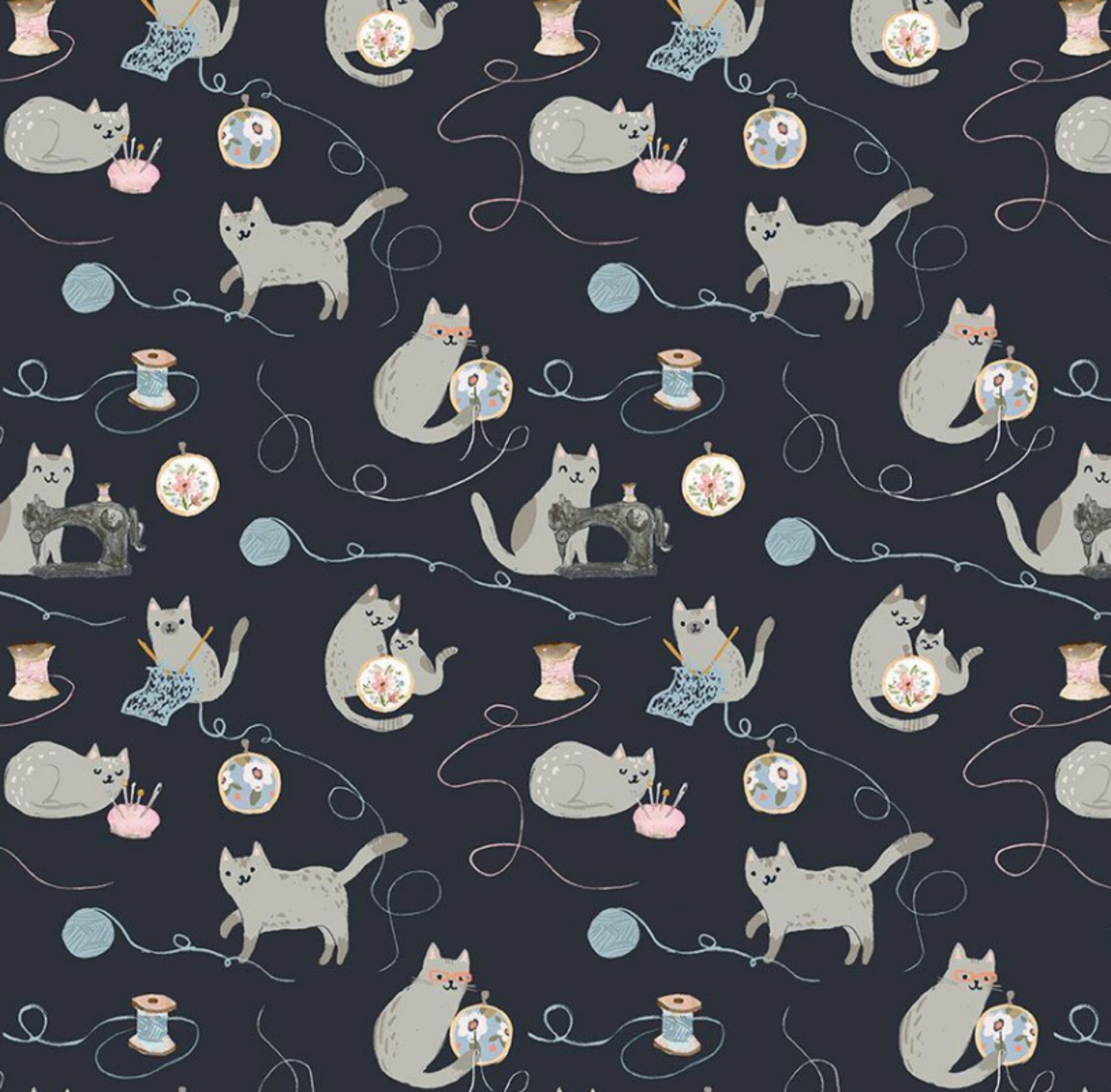 Sewing Cat from the And Sew It goes Collection by Clara Jean for Dear Stella Fabrics