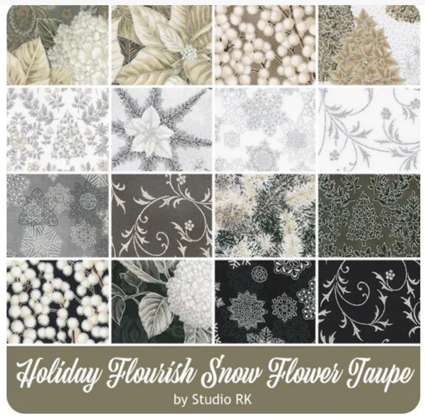Holiday Flourish Snow Flower Taupe Colorstory 16 Pc Fat Quarter Bundle - RK Fabrics
