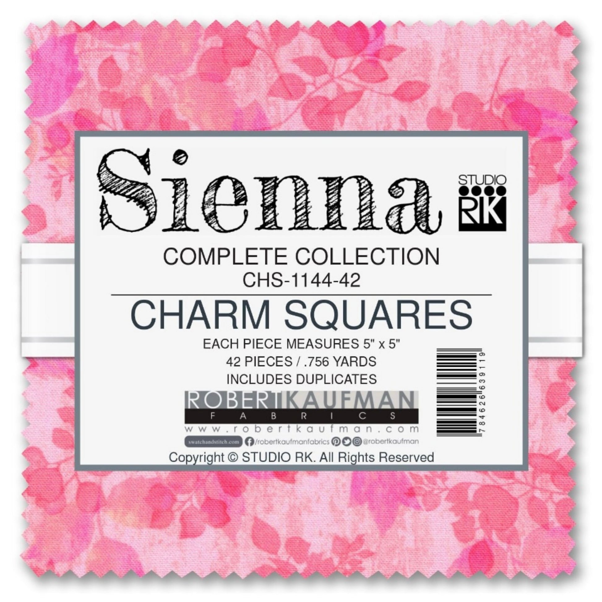 Sienna Charm Pack 5 x 5 in 42 piece Charm Pack from Robert Kaufman. Complete  Sienna Collection