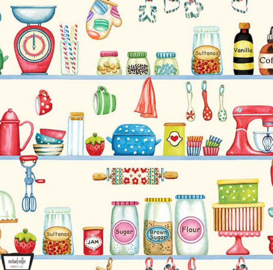 Bakers Shelves from the Baked With Love Collection by Louise Nisbet for Michael Miller Fabrics