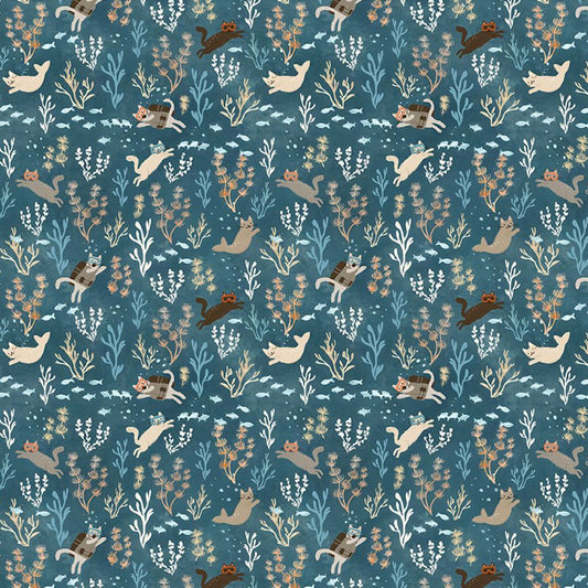 Snorkel Cats Fabric from the La Mer Collection by Clara Jean for Dear Stella Fabrics
