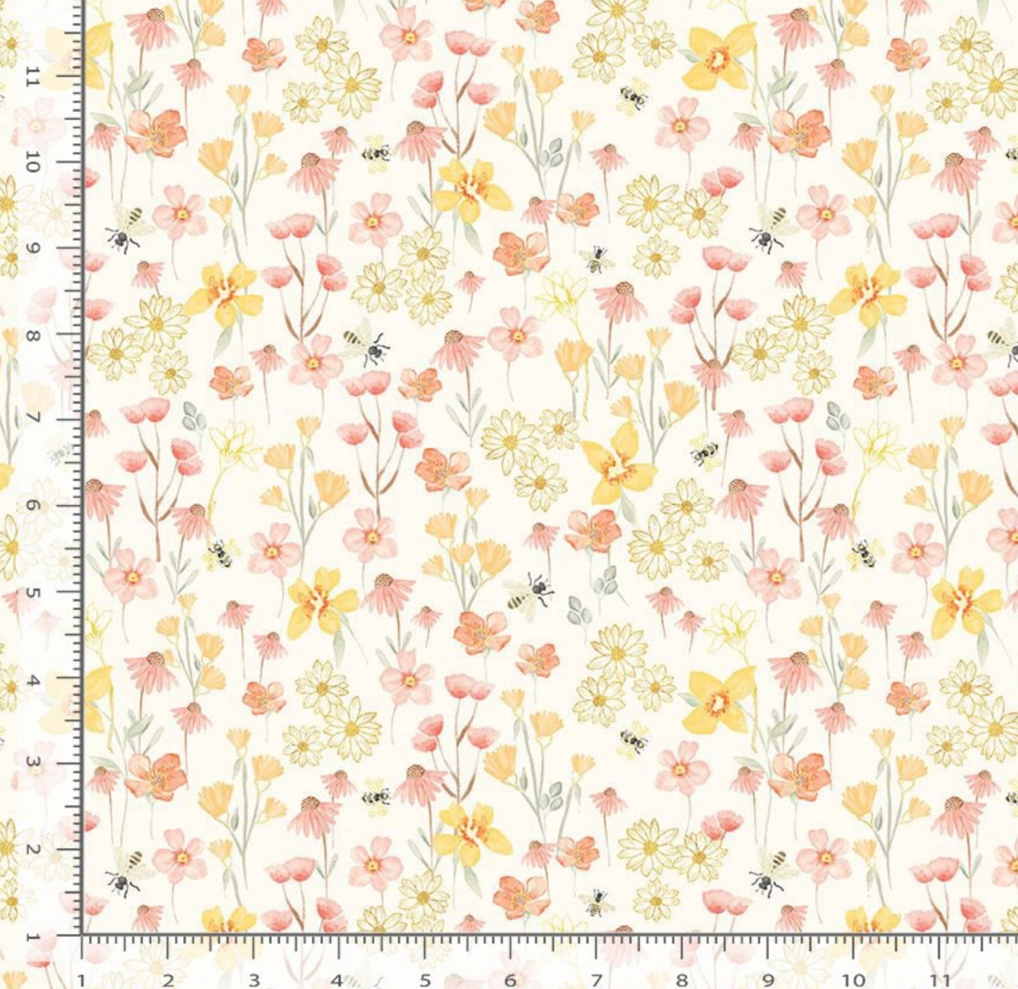 Flying Bee & Florals Fabric - Home Sweet Home - Timeless Treasures