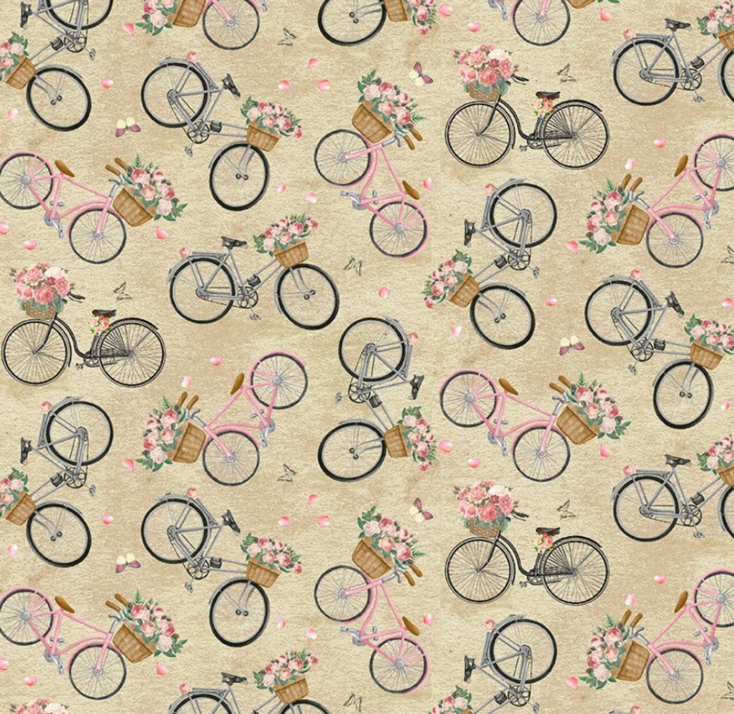French Floral Bike Fabric - Bicycles Jardin Collection from Timeless Treasures Fabric