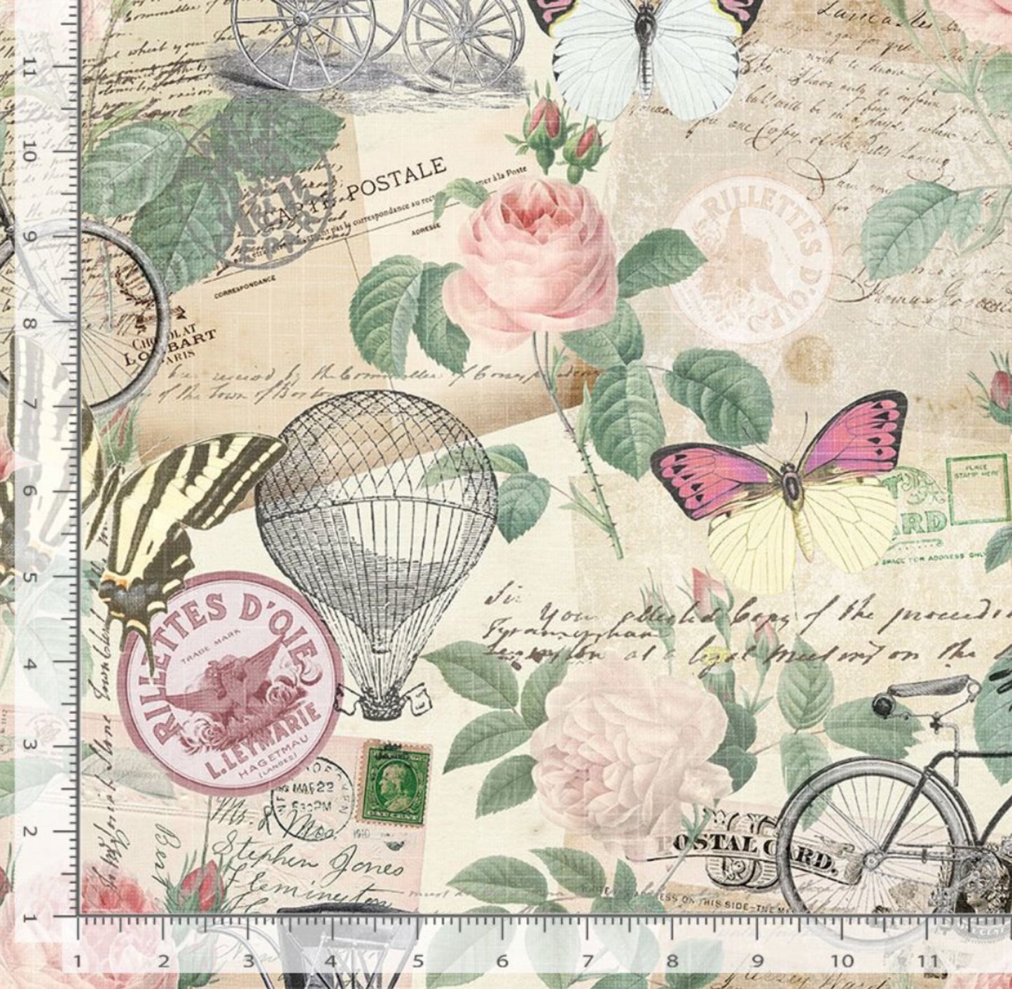 Jardin Postcard Collage Fabric - Jardin Collection - Timeless Treasures