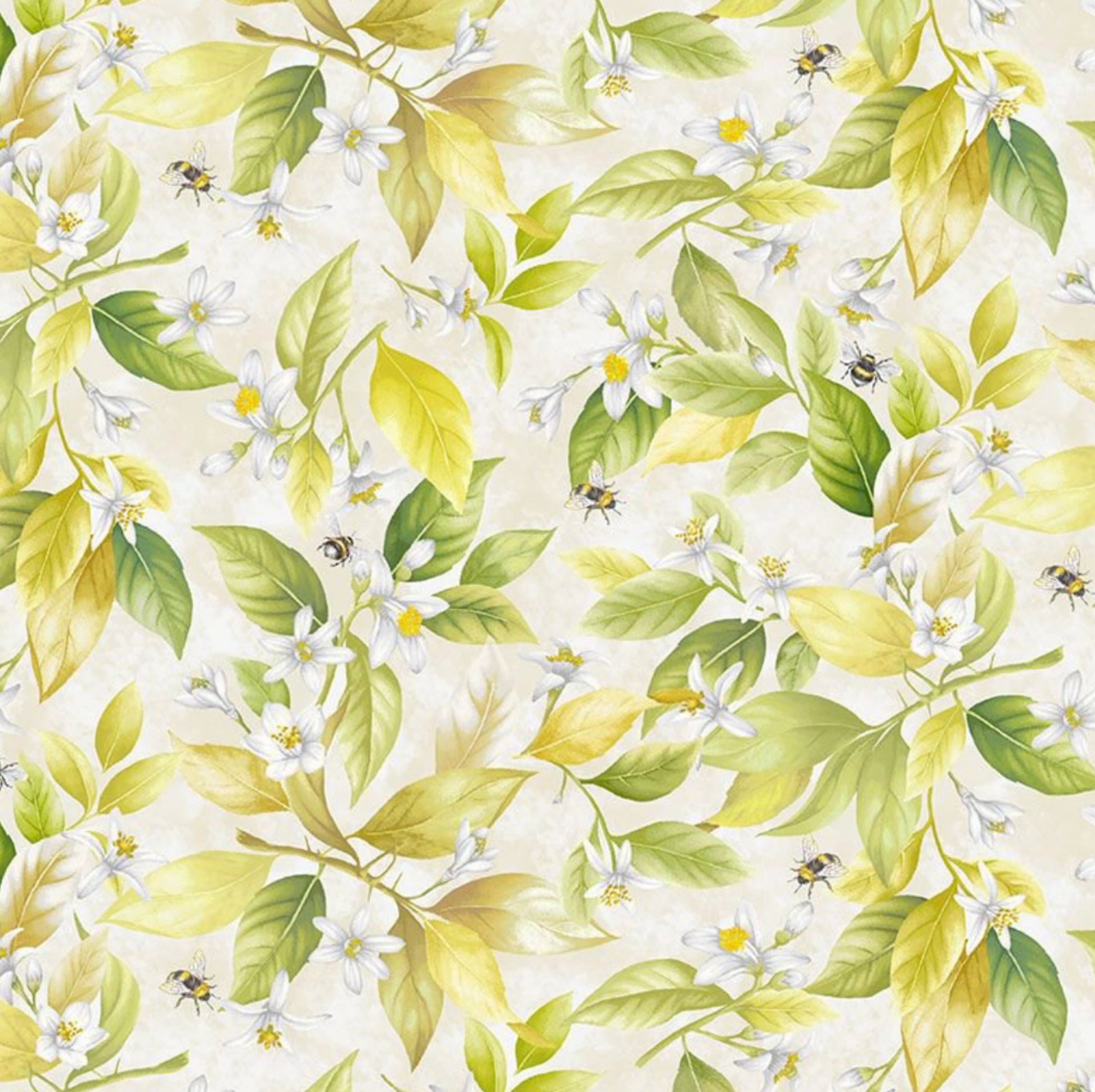 Lemon Blossoms & Bees Fabric from the Lemon Bouquet Collection from Timeless Treasures