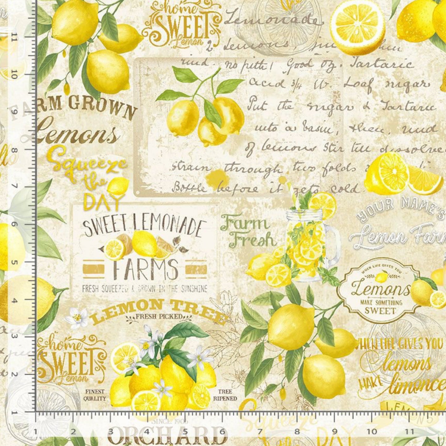 Lemon Farm Collage Fabric - Timeless Treasures