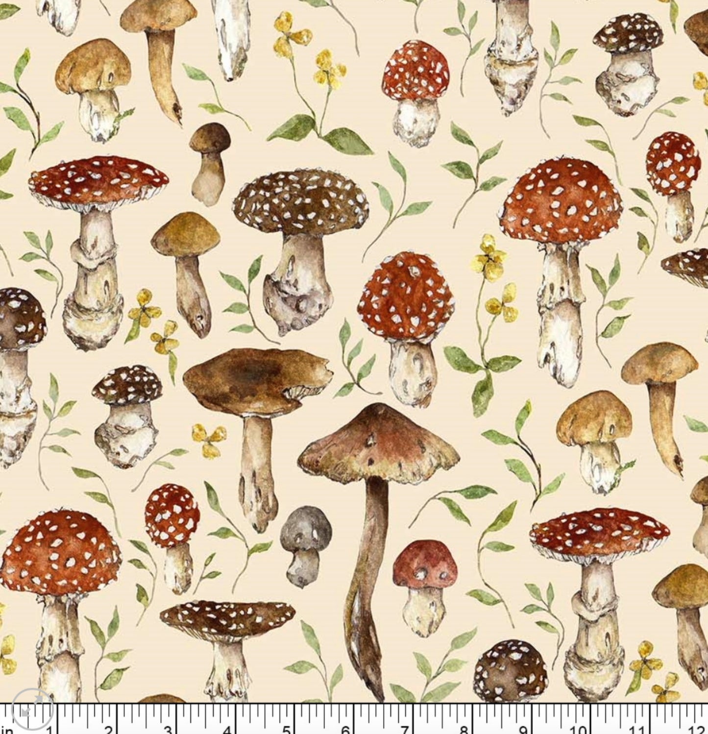 Mushrooms - Heavenly Hedgerow Collection by Figo Fabrics - 90582-12 - Cream Multi