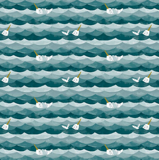 Narwhals Fabric from the La Mer Collection by Clara Jean for Dear Stella