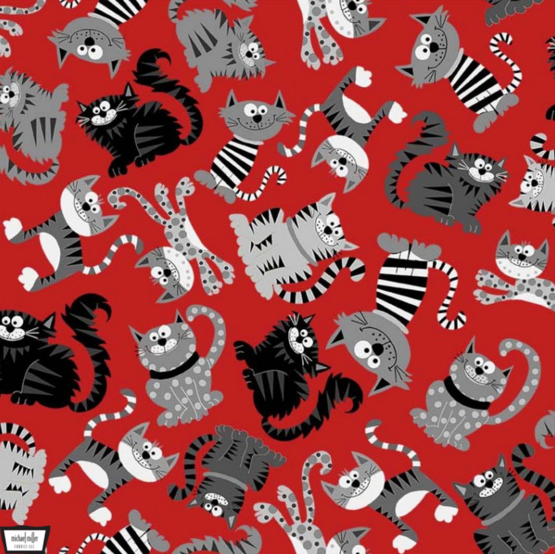 Parisian Cats Fabric in Red - Michael Miller Fabrics