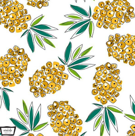 Pineapple Crush - by Jane Dixon for Michael Miller Fabrics - Pineapple Themed Fabric against a white background.