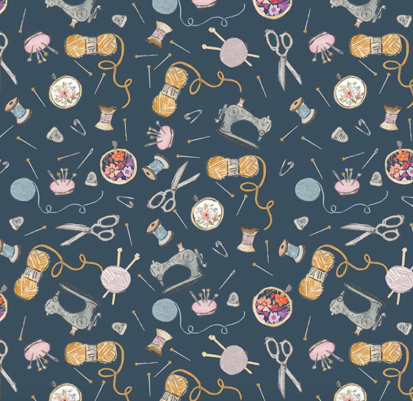 Sew What? Sewing Themed Fabric in Iron (Dark Gray) by Clara Jean for Dear Stella Fabrics