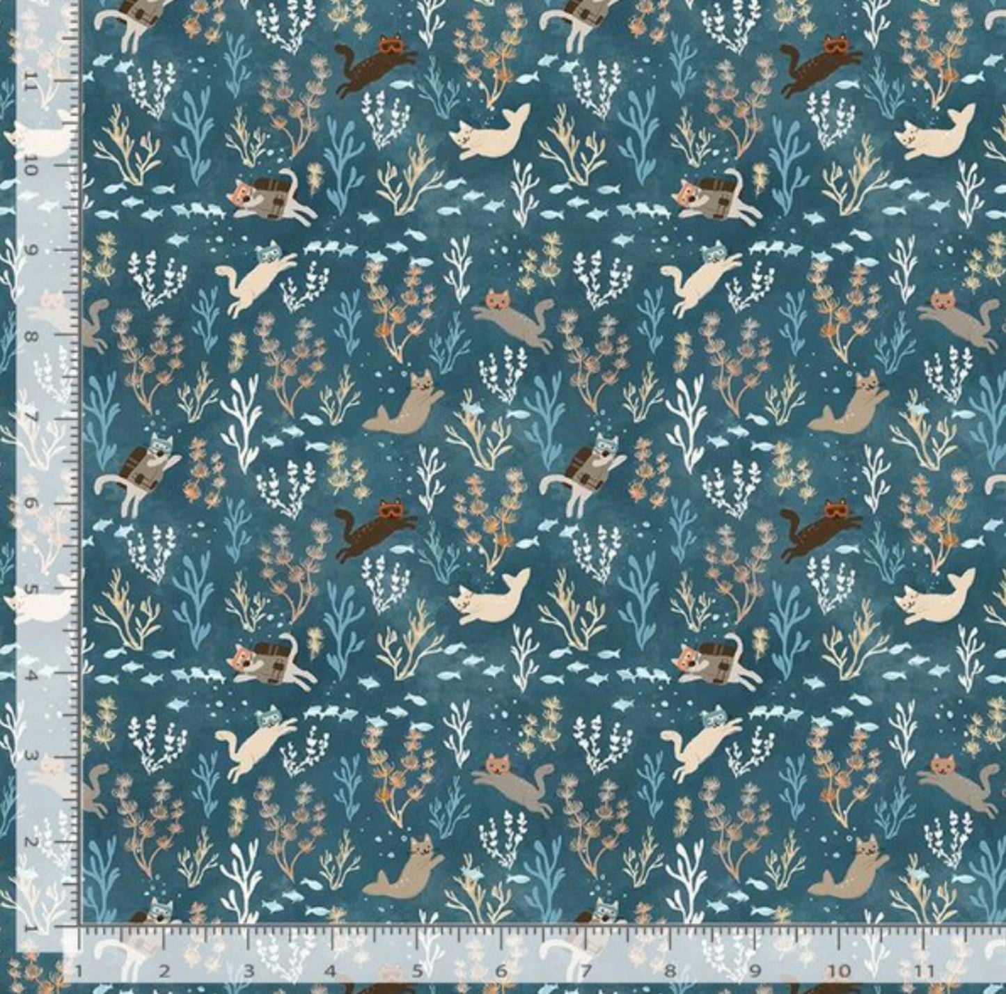 Snorkel Cats from the La Mer Collection by Clara Jean for Dear Stella Fabrics - DCJ2484
