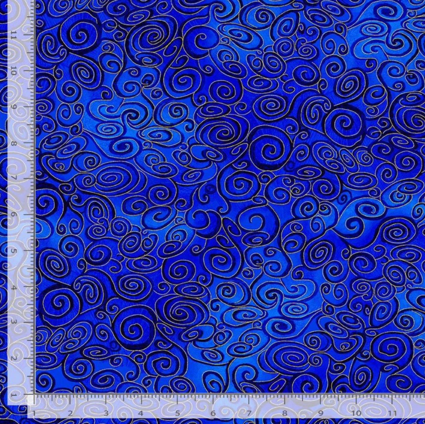 Swirly Scrolls Metallic Blender - Blue - Wings of Gold Collection Chong A Hwang - TTFabrics