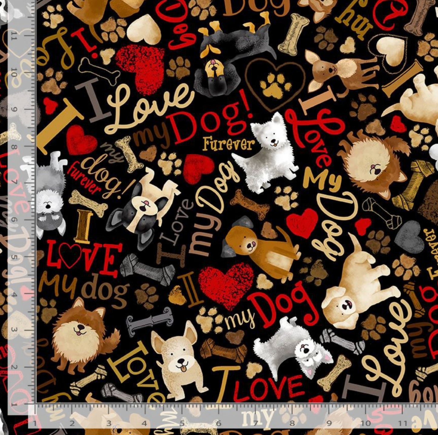 Tossed Dogs and Words - Black - Timeless Treasures Fabrics