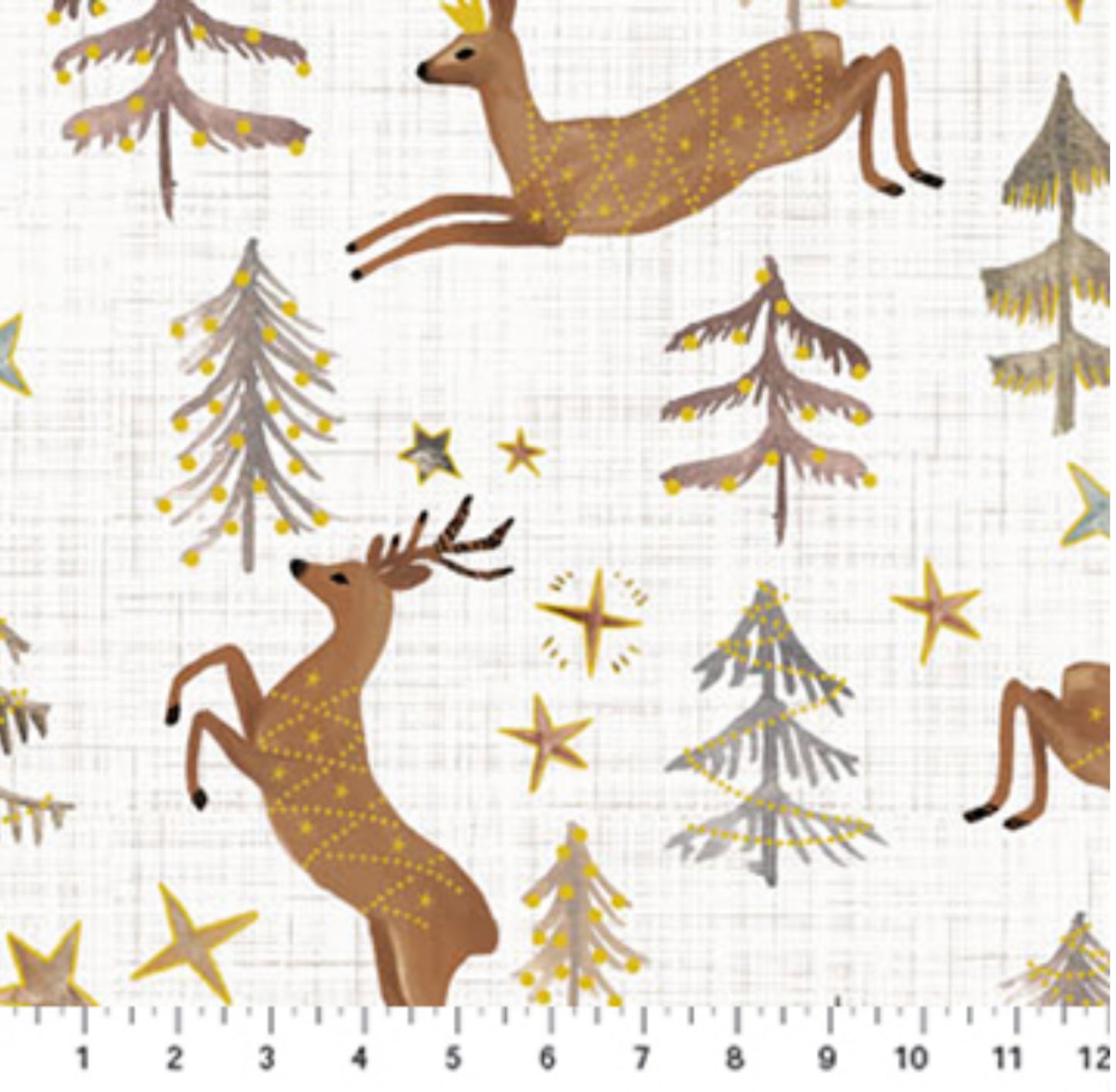 Winter Dreams - Stags White Metallic Fabric - Figo Fabrics