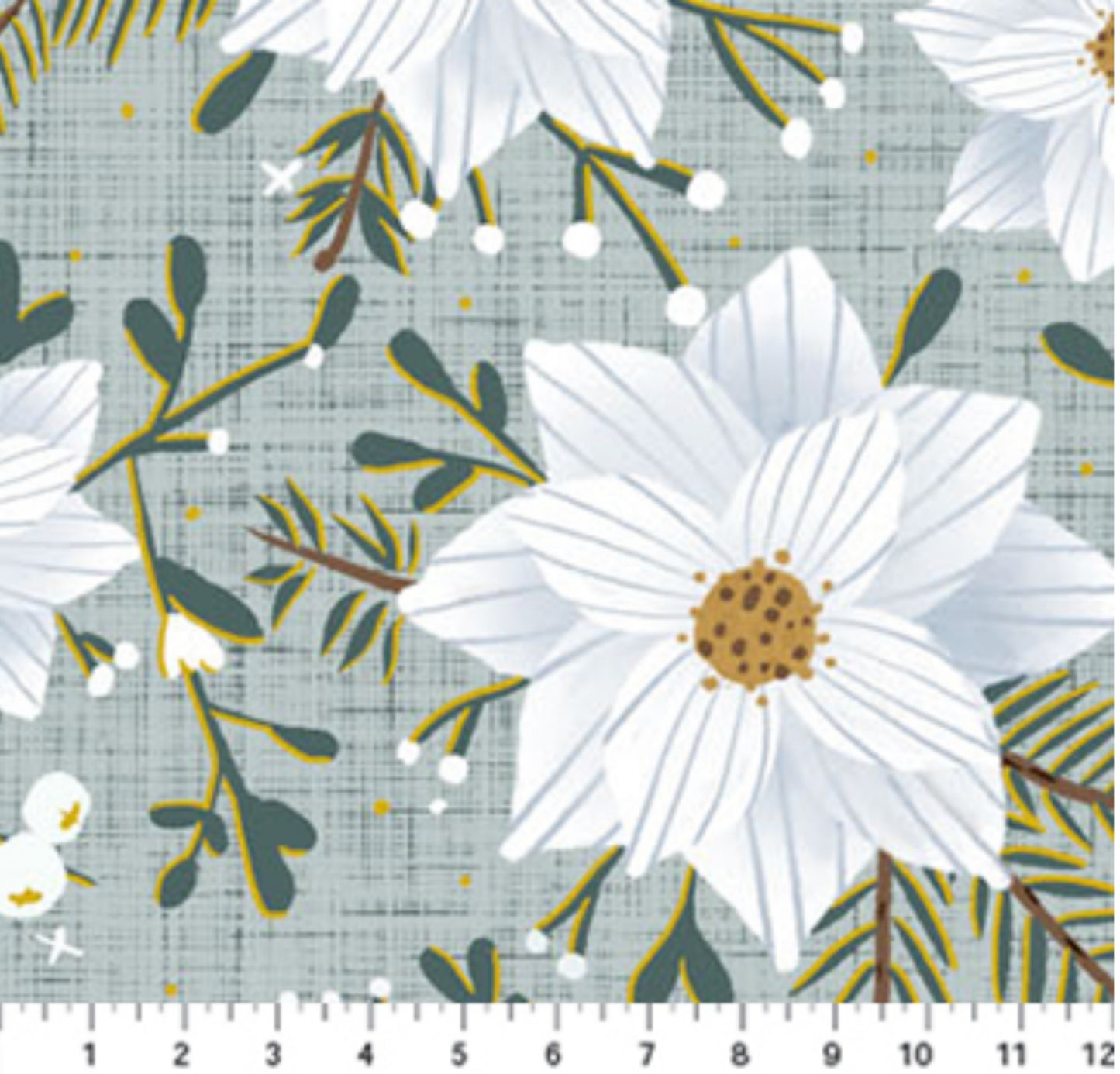 Winter Dreams - Winter Flowers Mint Metallic Fabric - Figo Fabrics