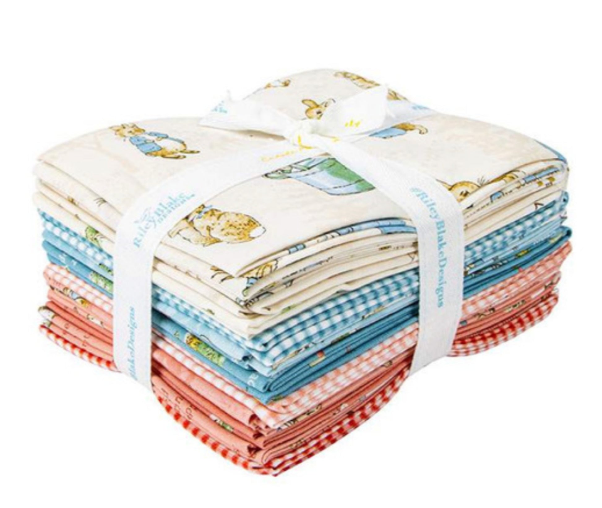 The Tale of Peter Rabbit FQ Bundle - Riley Blake Designs - 15 Fat Quarters featuring the characters from the celoved children's tale, ginghams and coordinating fabrics. 100 cotton, digitally printed.