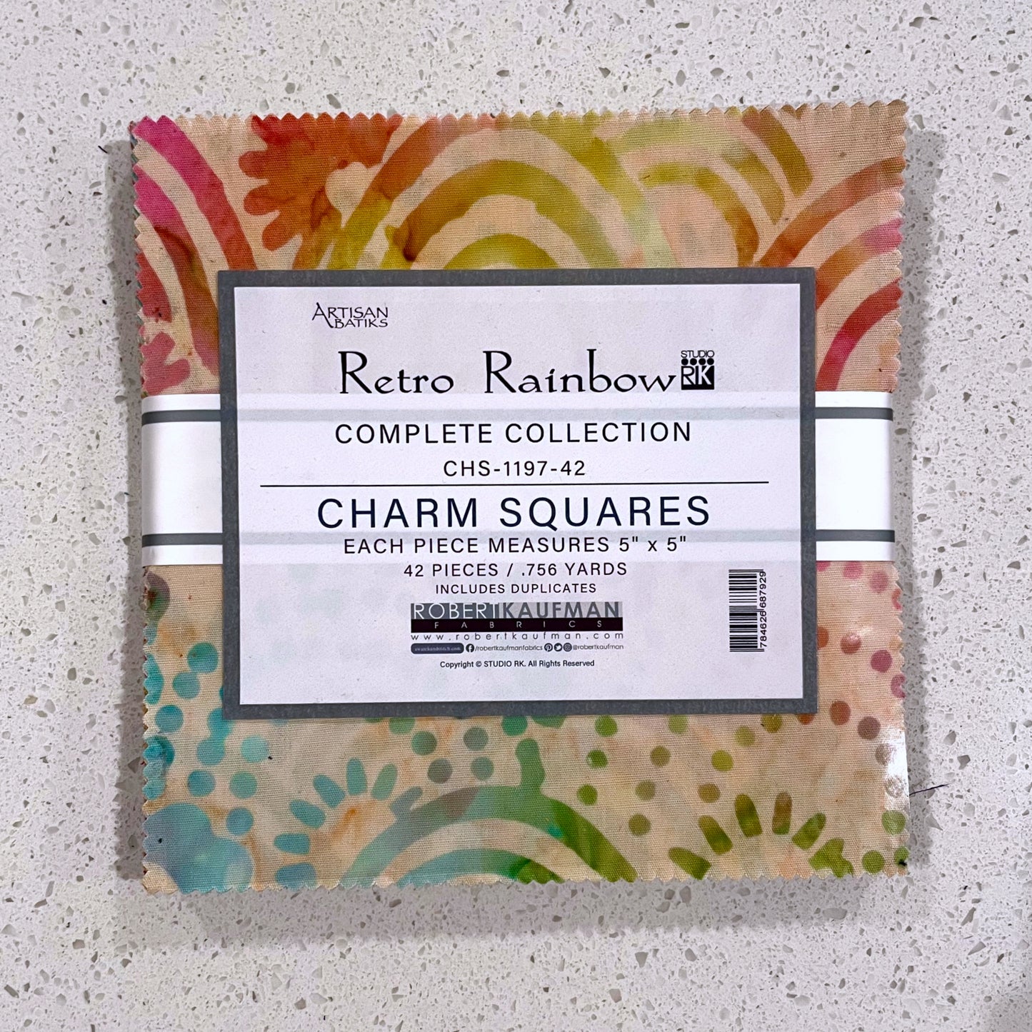 Retro Rainbow Artisan Batiks Charm Squares - 5 x 5 in. 42 pcs - Robert Kaufman
