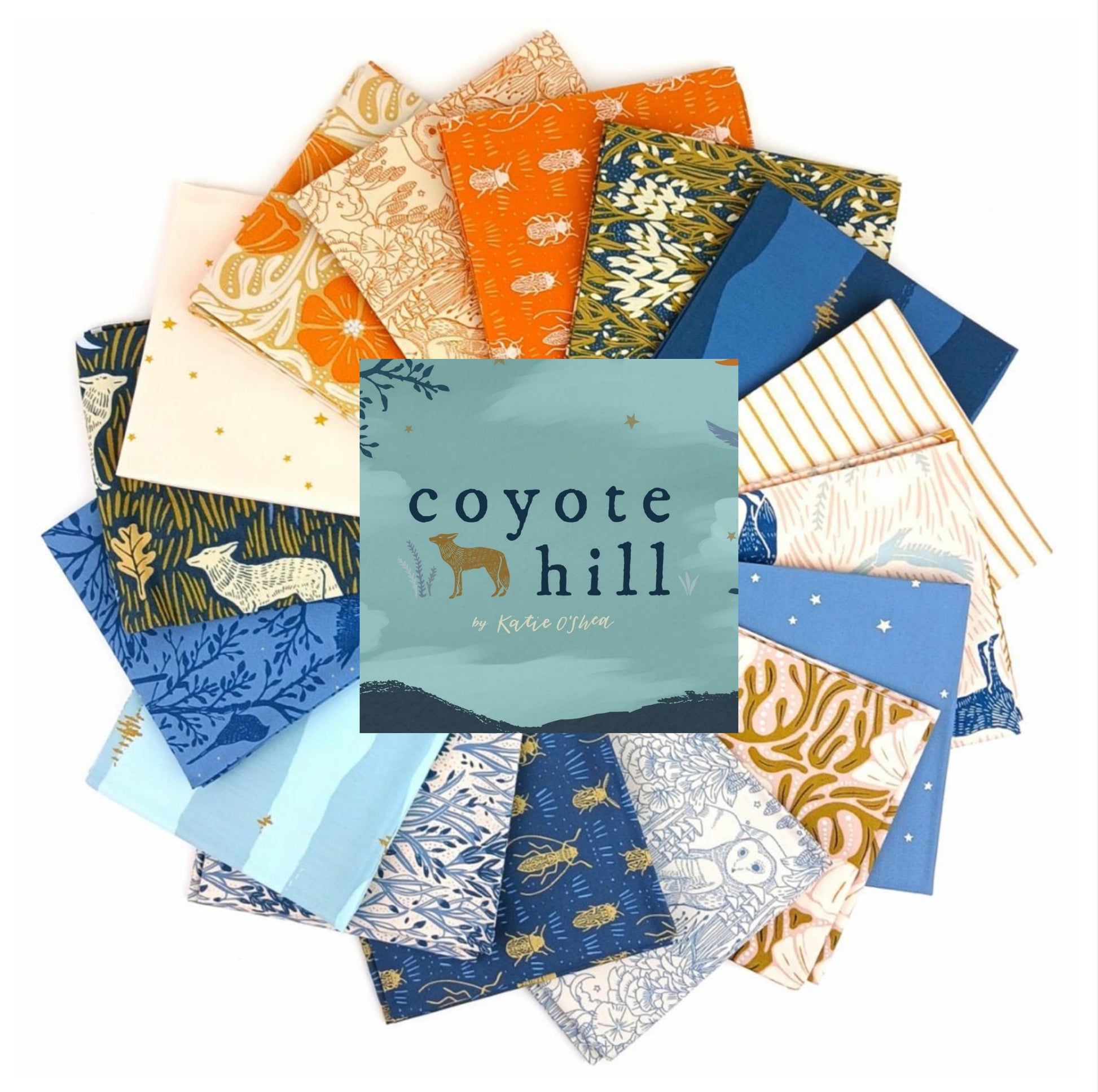 Coyote Hill 16 pc Fat Quarter bundle - Fabric Wonders - designed by Katie O'Shea for Art Gallery Fabrics. 16 different fat Quarters - the complete collection featuring nocturnal animals and starlit skies.