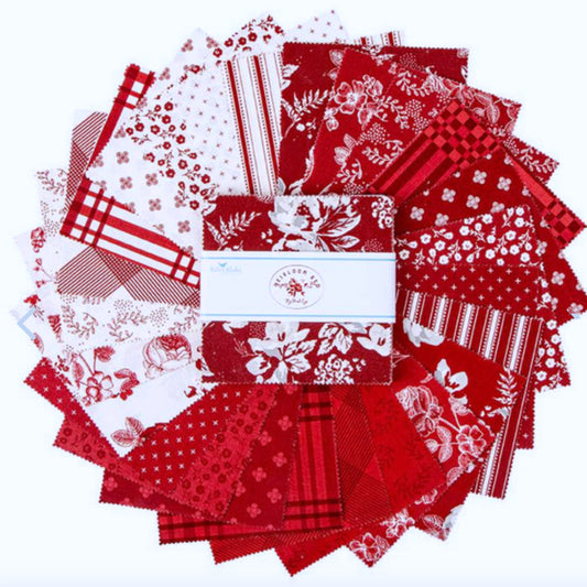 Heirloom Red 42 pc Stacker -  5 x 5 in - Red and White Florals perfect for your red and white floral quilt. By Riley Blake Designs, 100% cotton fabric, digitally printed.
