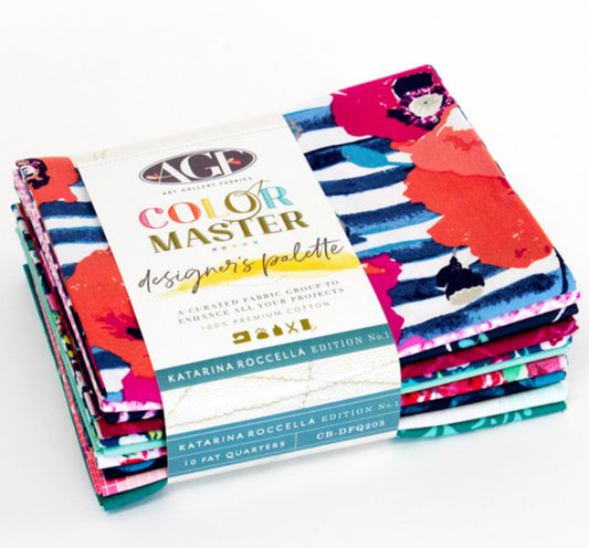 Curated Bundle - Designer's Palette - Katarina Roccella Edition No. 1 - Color Master - Art Gallery Fabrics. Featuring 10 Fat quarters of Designer Katarina Roccella's fabrics. 100% cotton.