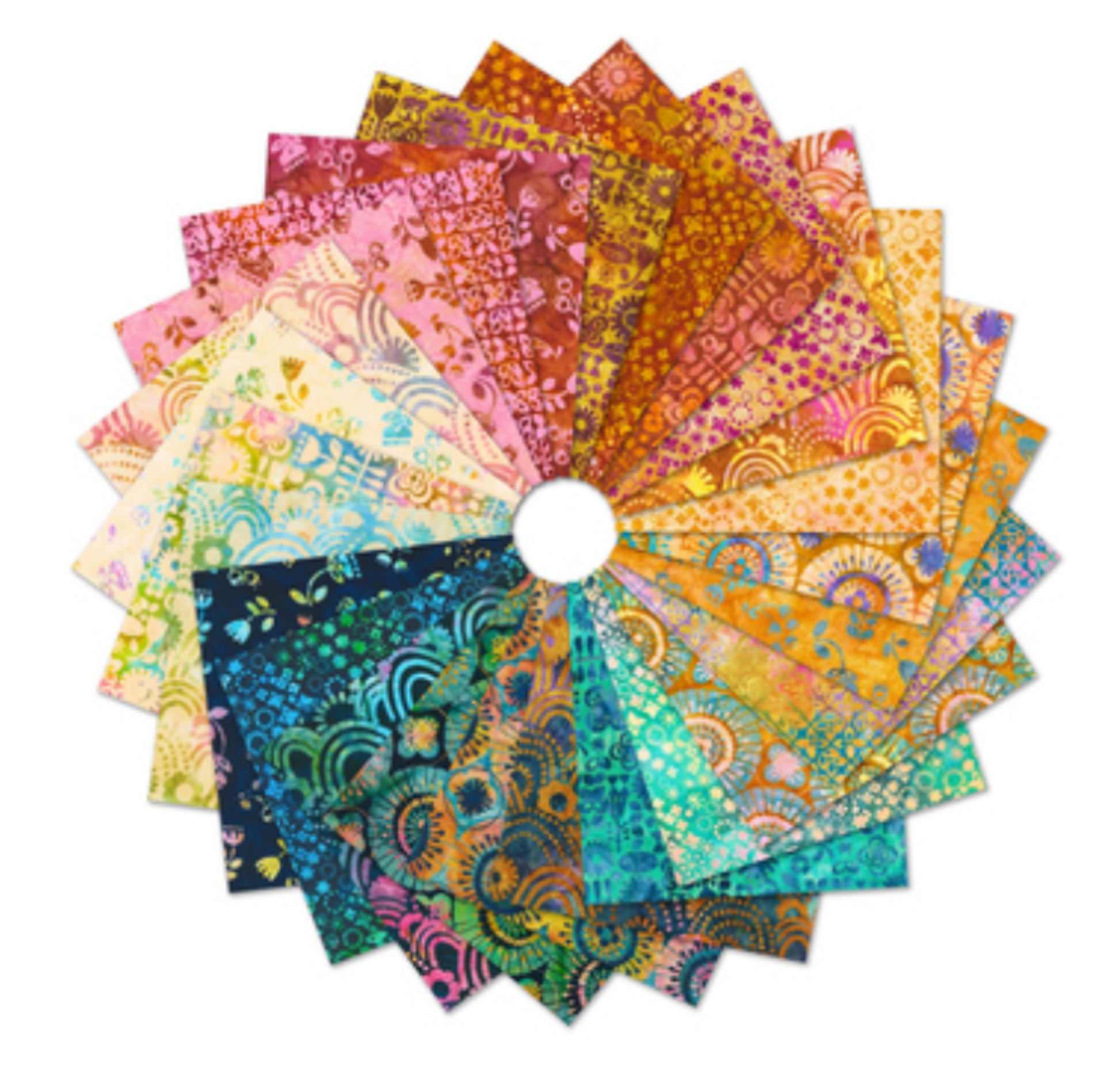 Retro Rainbow Batik Charm Squares - 5 x 5 in. 42 pcs - complete Retro Rainbow Batik Collection by Robert Kaufman Fabrics
