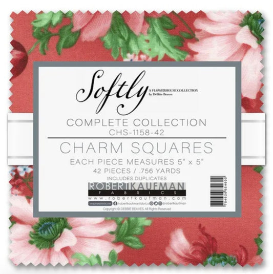Softly Charm Squares by Debbie Beaves for Flowerhouse - Robert Kaufman Fabrics - Complete Collection 42 pcs 5 x 5 in.