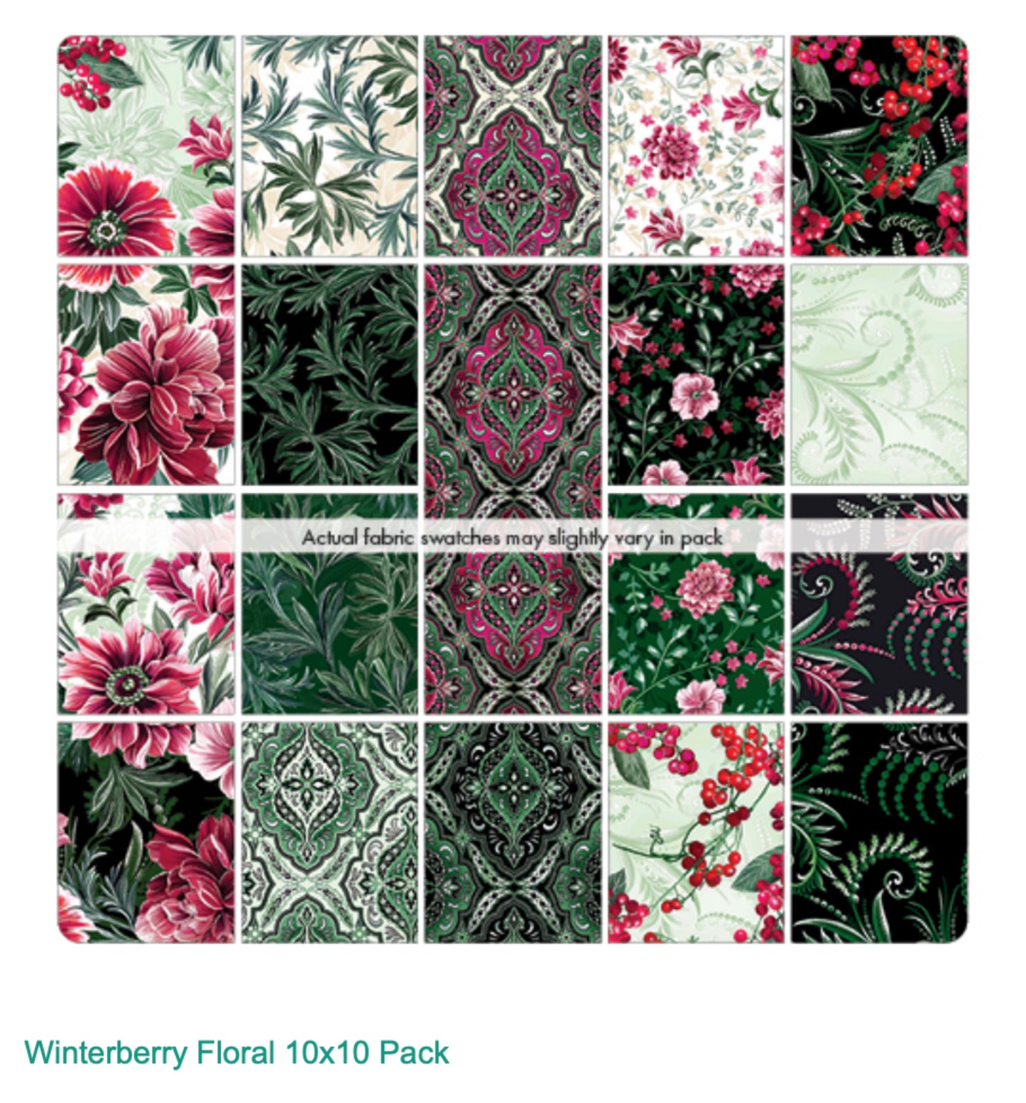 Winterberry Floral Layer Cake - 42 pc 10 x 10" - Kanvas for Benartex - WBR10PK