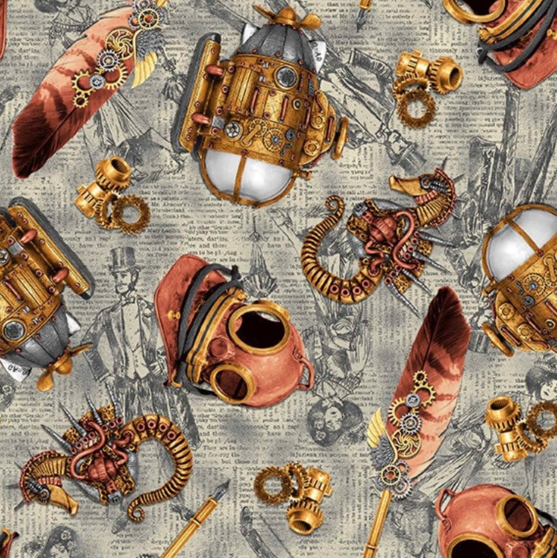 Alternative Age Nautical Elements from Blank Quilting. Steampunk styled cotton fabric.