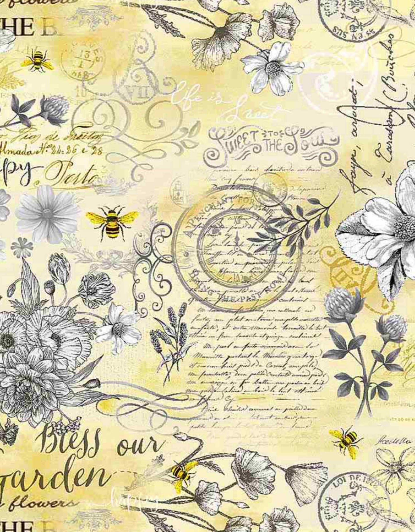 Queen Bee Old Fashioned Text CD1356 - Queen Bee - Yellow -TTFabrics