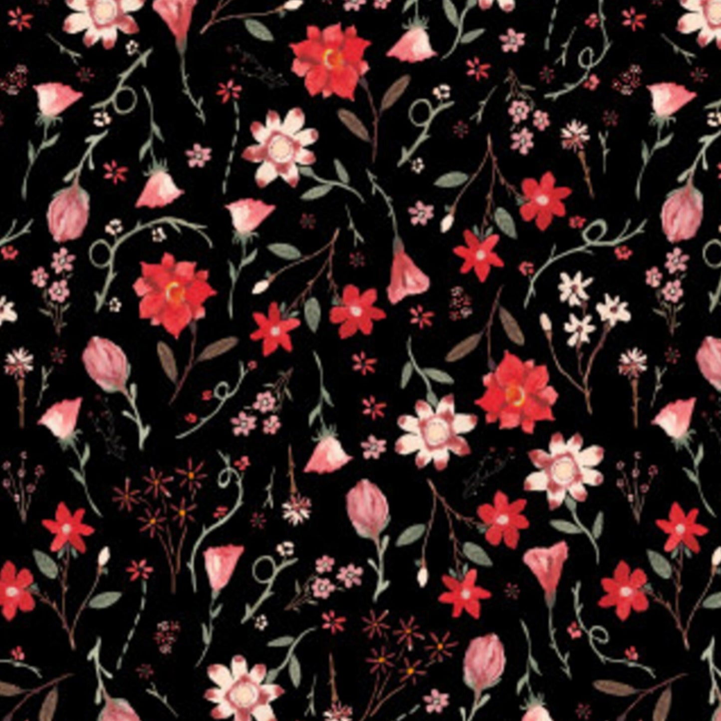 Roses - Roses are Red Collection - Black - Figo Fabrics