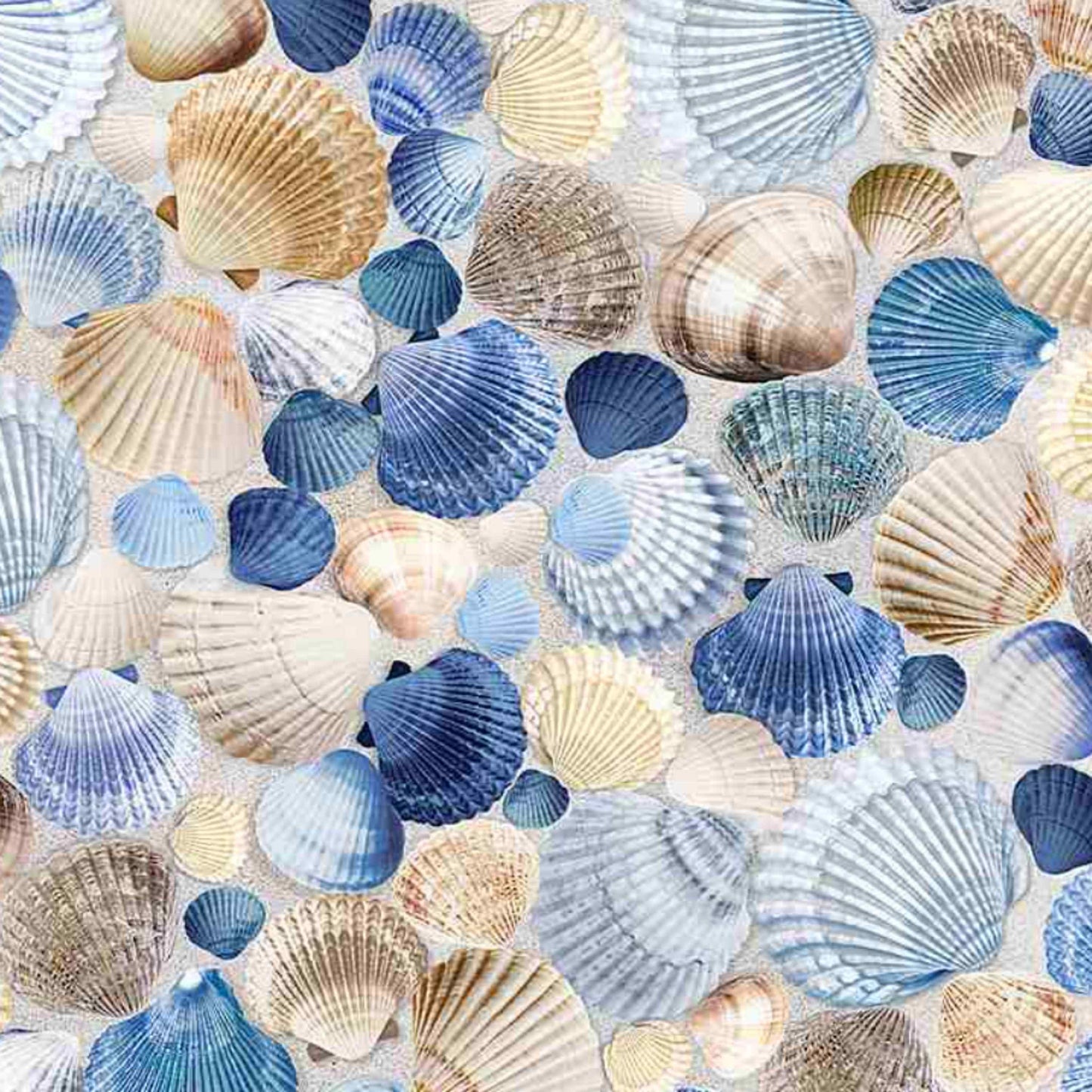 Fabric By The Yard - Packed Blue Seashells - C1236 Blue - Timeless Treasures Fabric