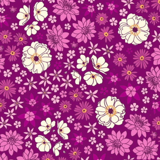 Fabric By The Yard - Scattered Flora - Primavera Collection - Magneta Multi - Pippa Shaw - 90317-80 - Figo Fabrics