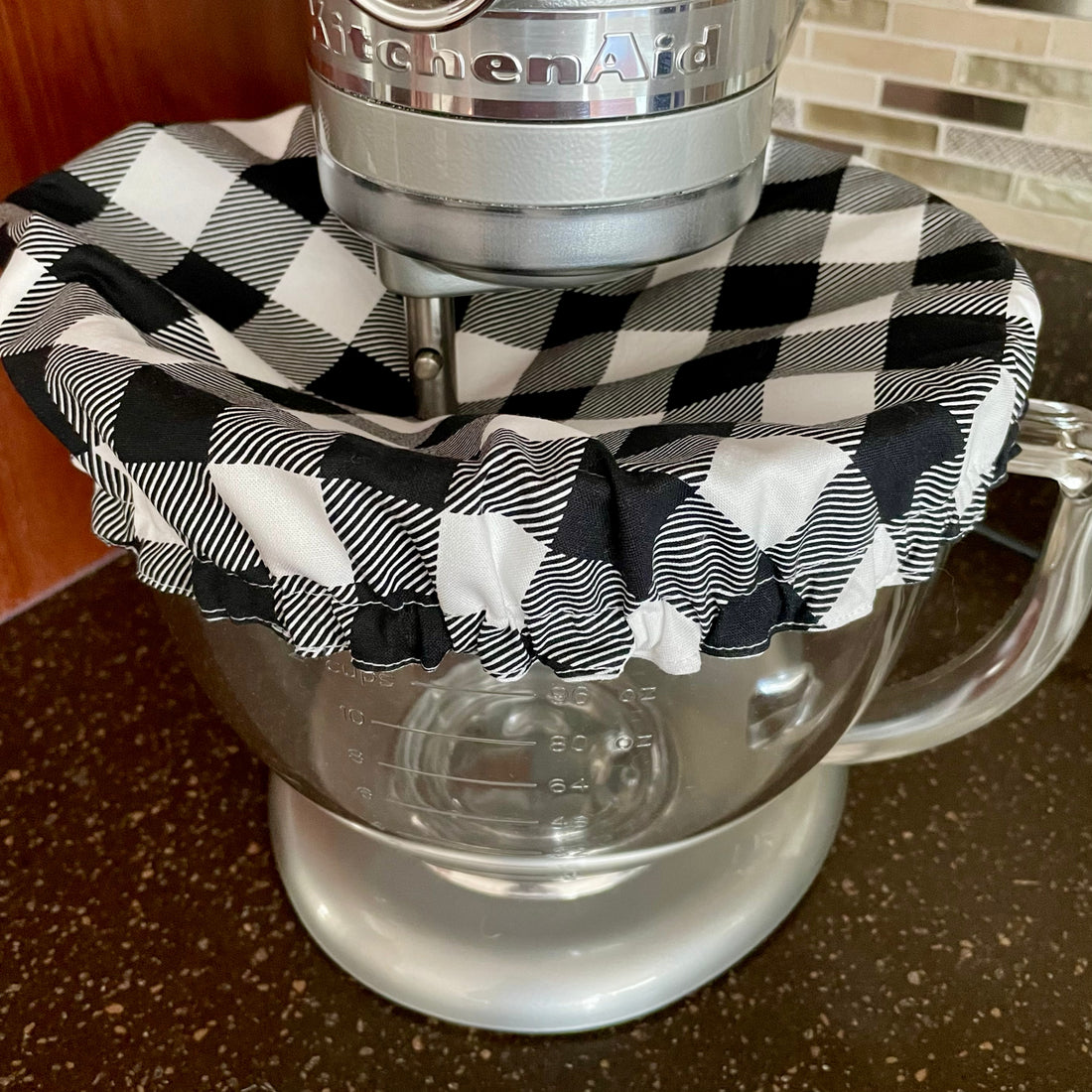 Stand Mixer Bowl Covers Black and White Gingham Dalisay Design Fabrics