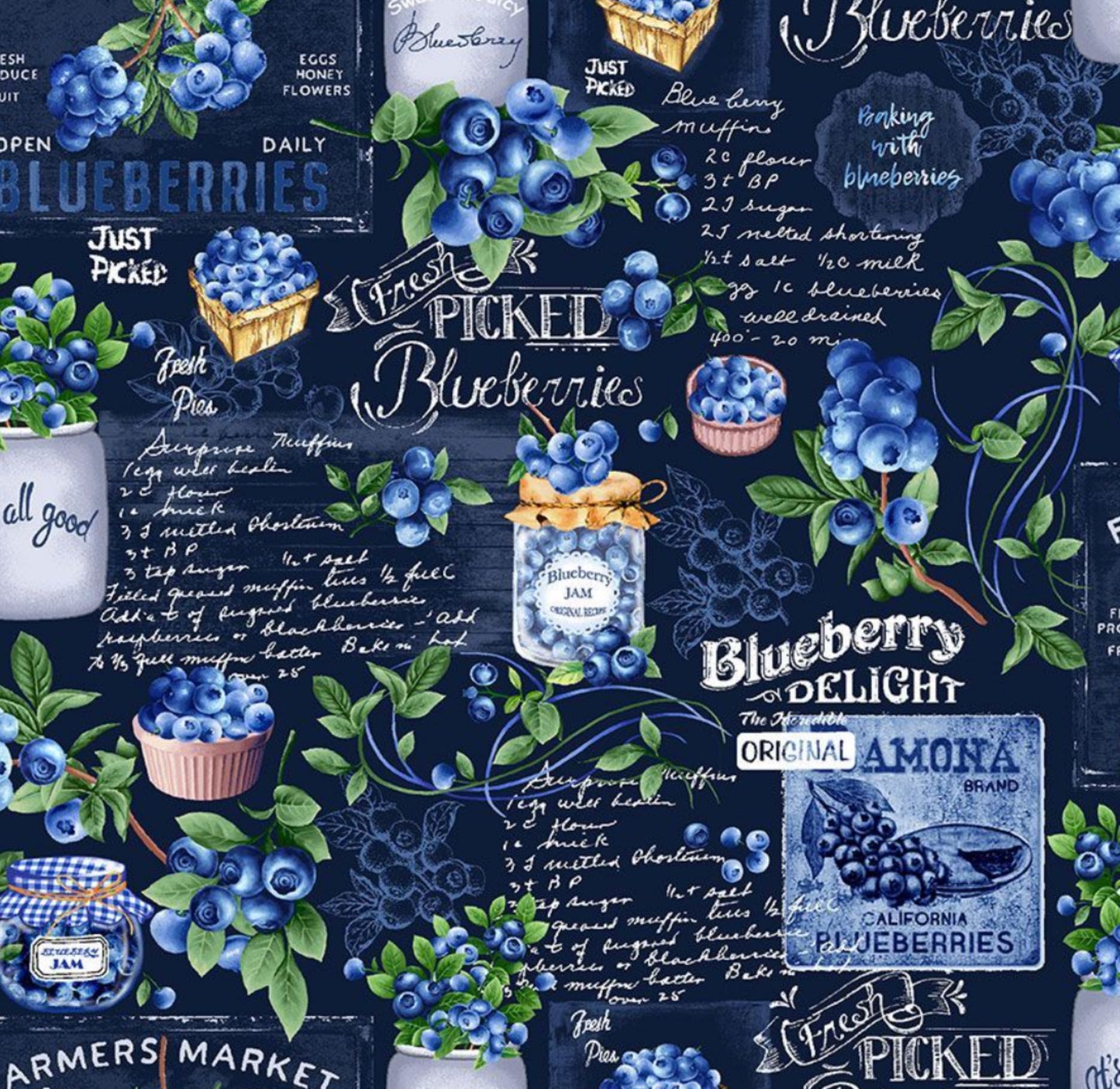 Blueberry Chalkboard Fabric from the Blueberry Delight Collection by Timeless Treasures