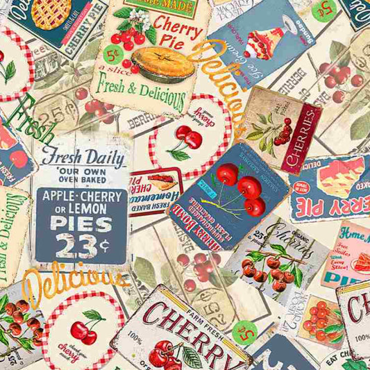 Fabric By The Yard - Packed Cherry Stamps - CD1547 - Timeless Treasures
