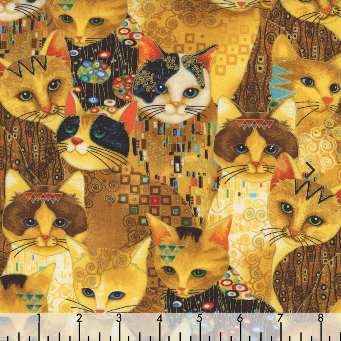 Fabric By The Yard - Golden Bejeweled Cats CLEO-CM1881- Cleo Collection - Chong A Hwang - TTFabrics