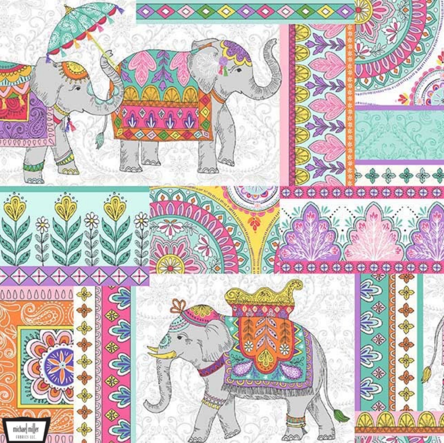 Elephant Patchwork Fabric - Elephant Cavalcade Collection