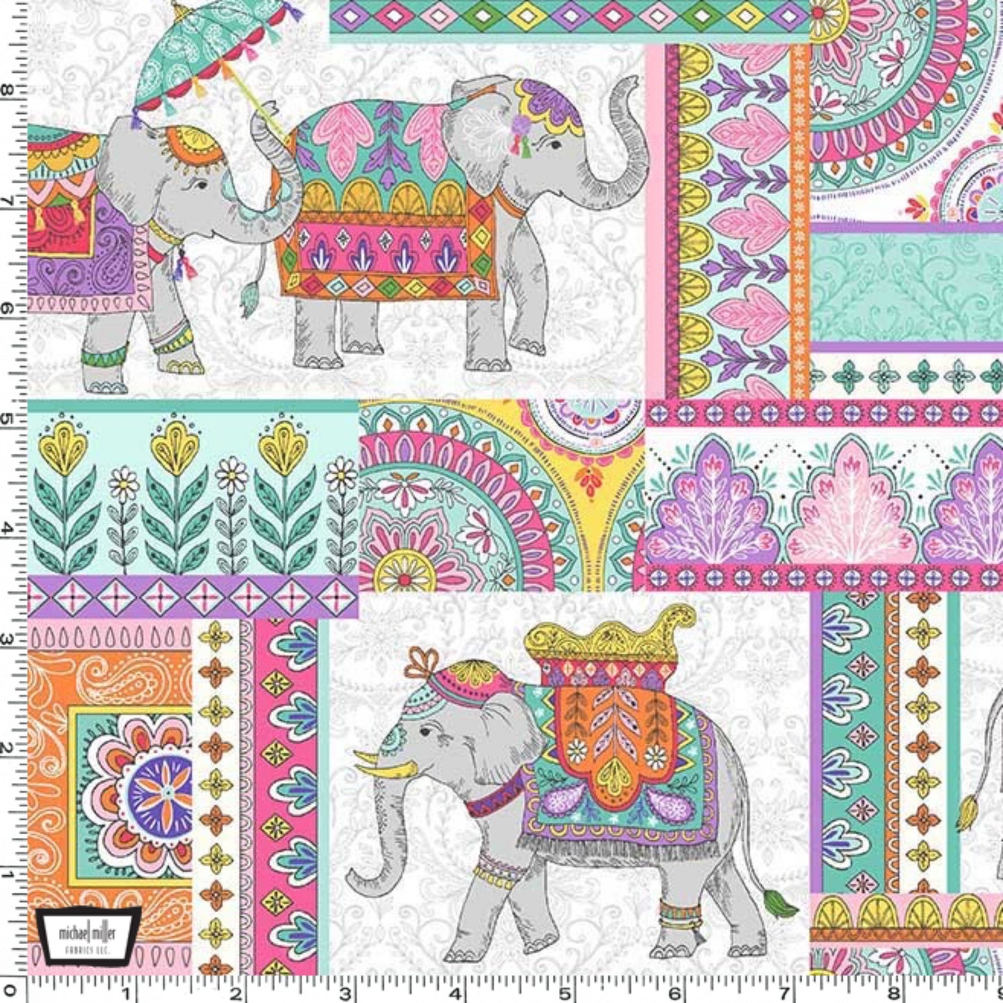 Fabric By The Yard - Elephant Patchwork- Elephant Cavalcade Collection - CX10797-Multi - Michael Miller