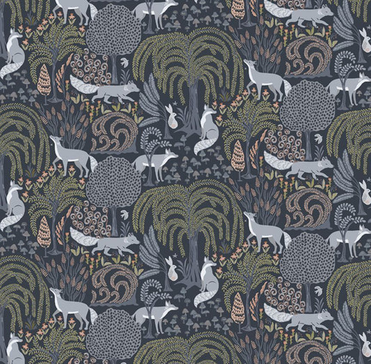 Foxy Time - from the Secret forest Collection by Rae Ritchie for Dear Stella Fabrics in Stone.