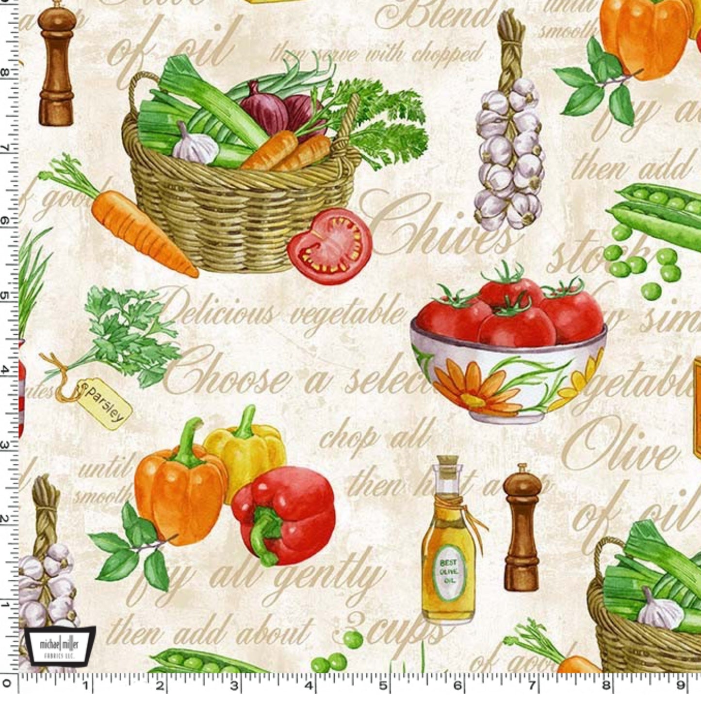 Fabric By The Yard - Vegetable Harvest - Healthy Eatery DCX10866 - Taste of The Season - Michael Miller