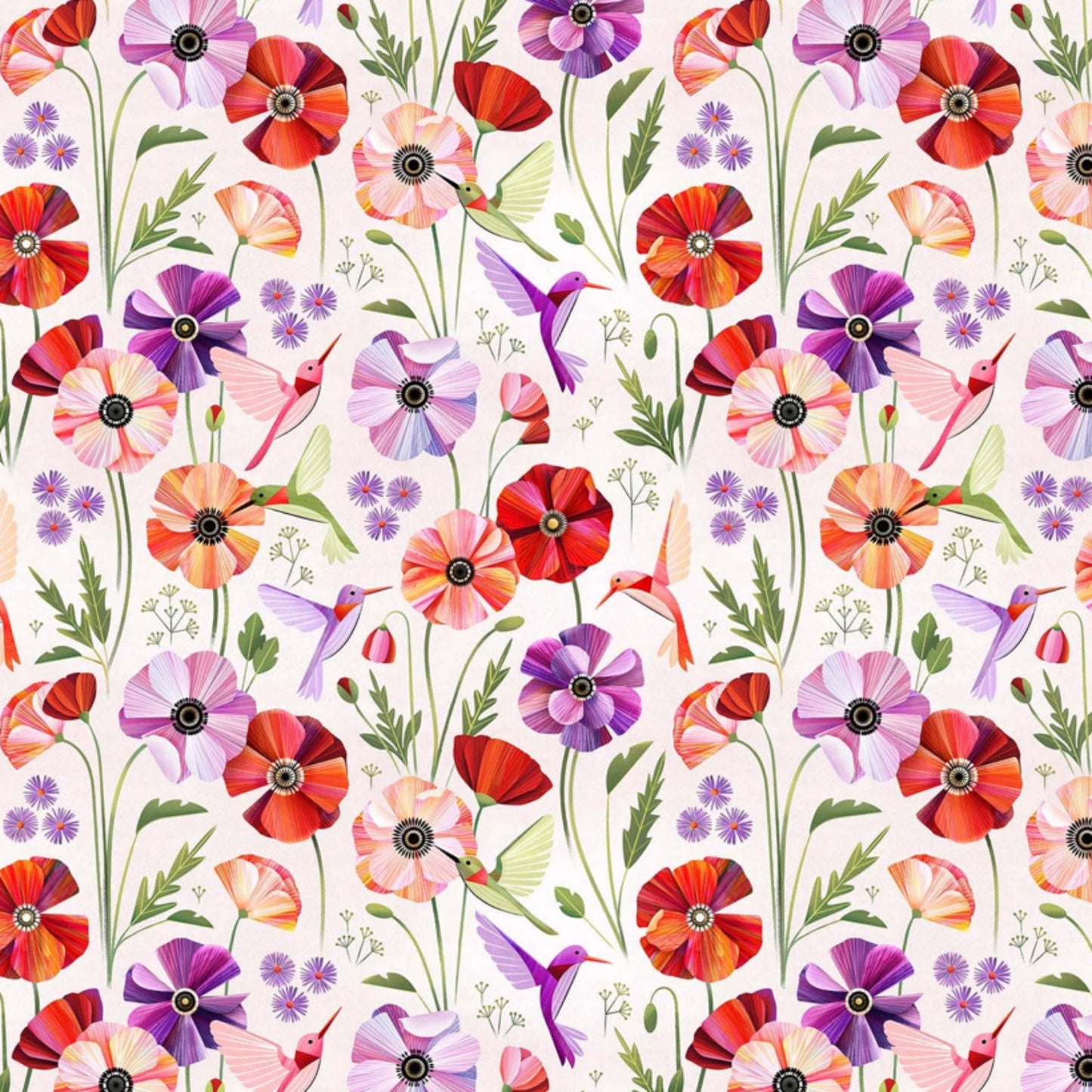 Fabric By The Yard | Poppy Field | Sunday Collection | Figo Fabrics | D90629-10 White