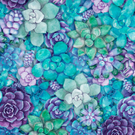Mixed Succulents - Blue - QT Fabrics