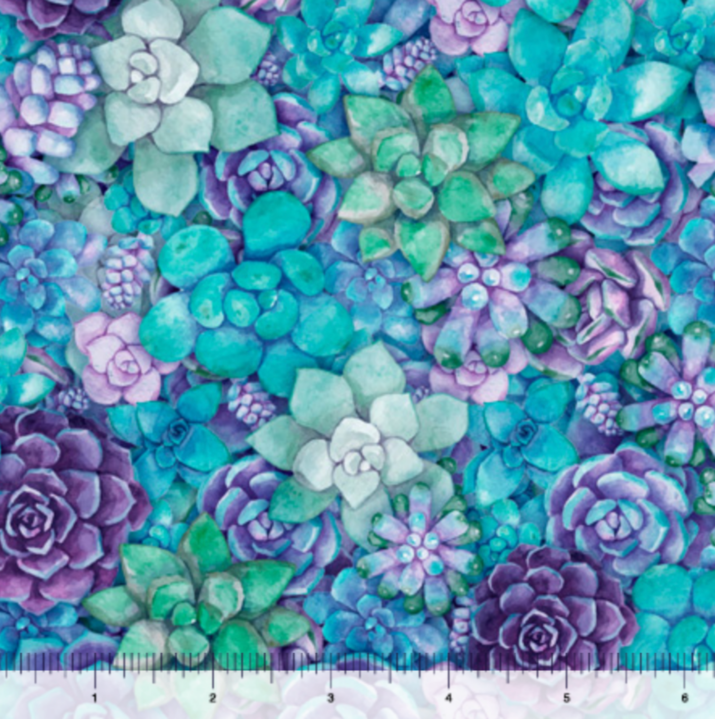 Fabric By The Yard - Mixed Succulents - Blue - Blossom Collection - QT Fabrics 28848B