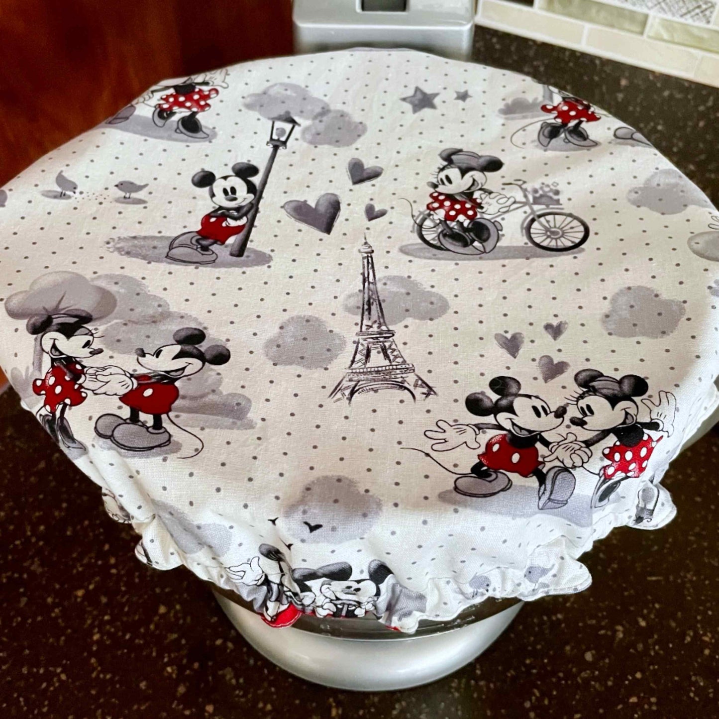 Stand Mixer Slider Mat - Retro Mickey and Minnie Mouse Paris Fabric